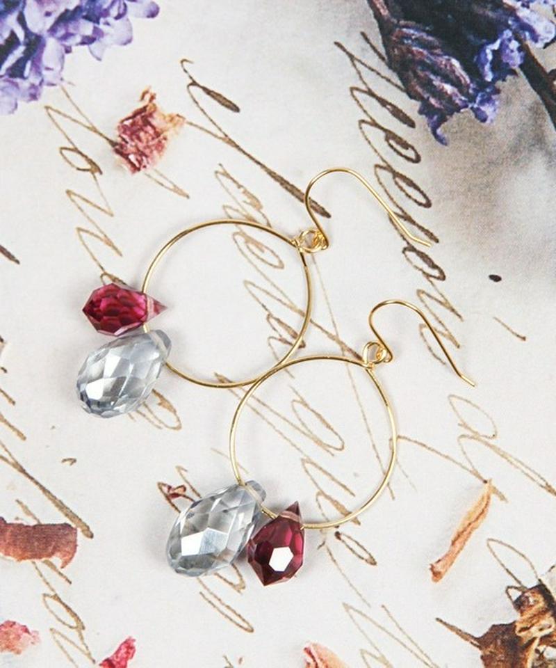 K14GF 小フープ×しずくクリスタル シンプルピアス