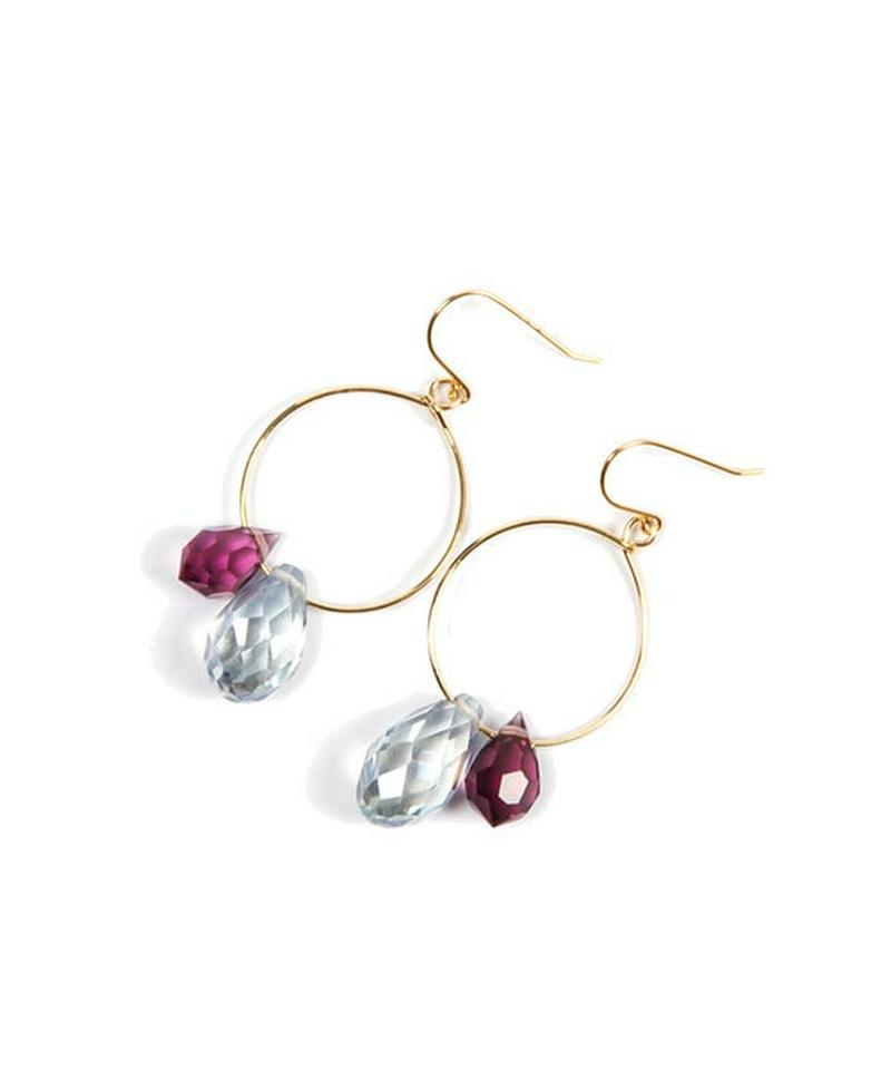 K14GF 小フープ×しずくクリスタル シンプルピアス