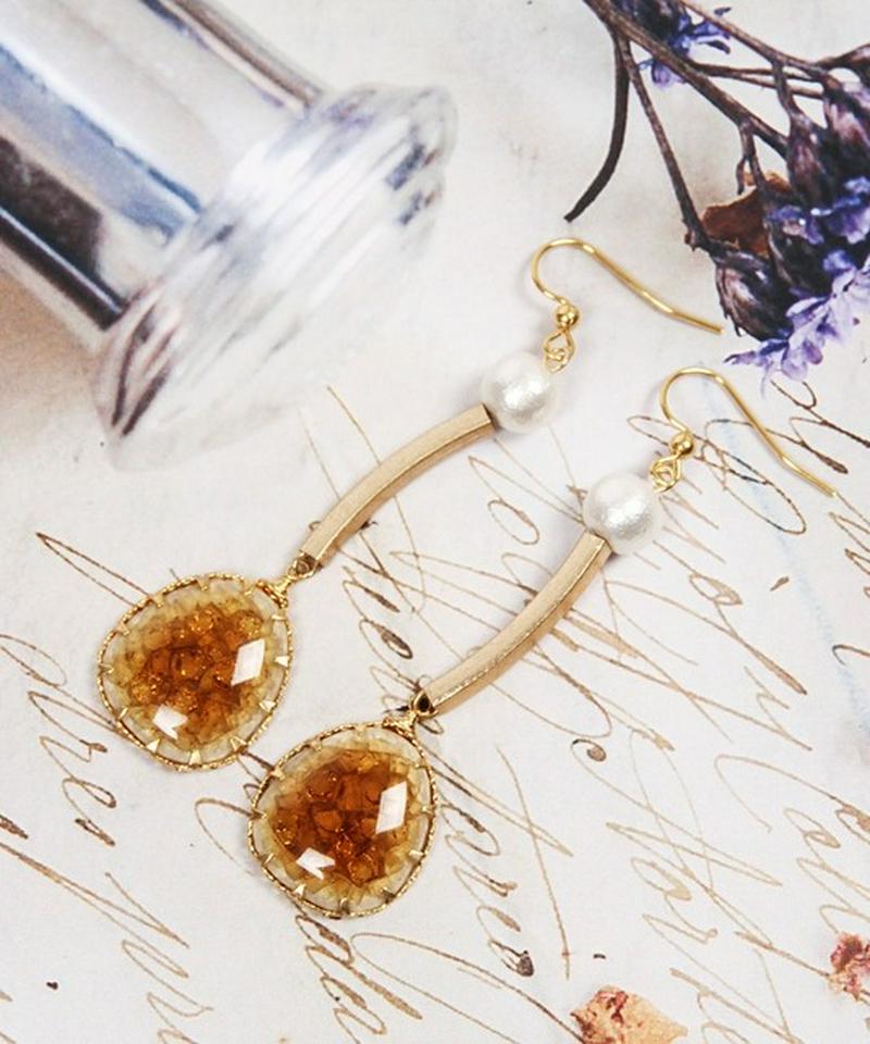 K14GF 筒ロングパーツ×ブラウンセラミックピアス