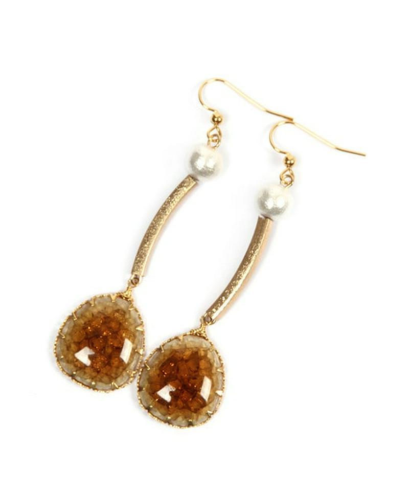 K14GF 筒ロングパーツ×ブラウンセラミックピアス