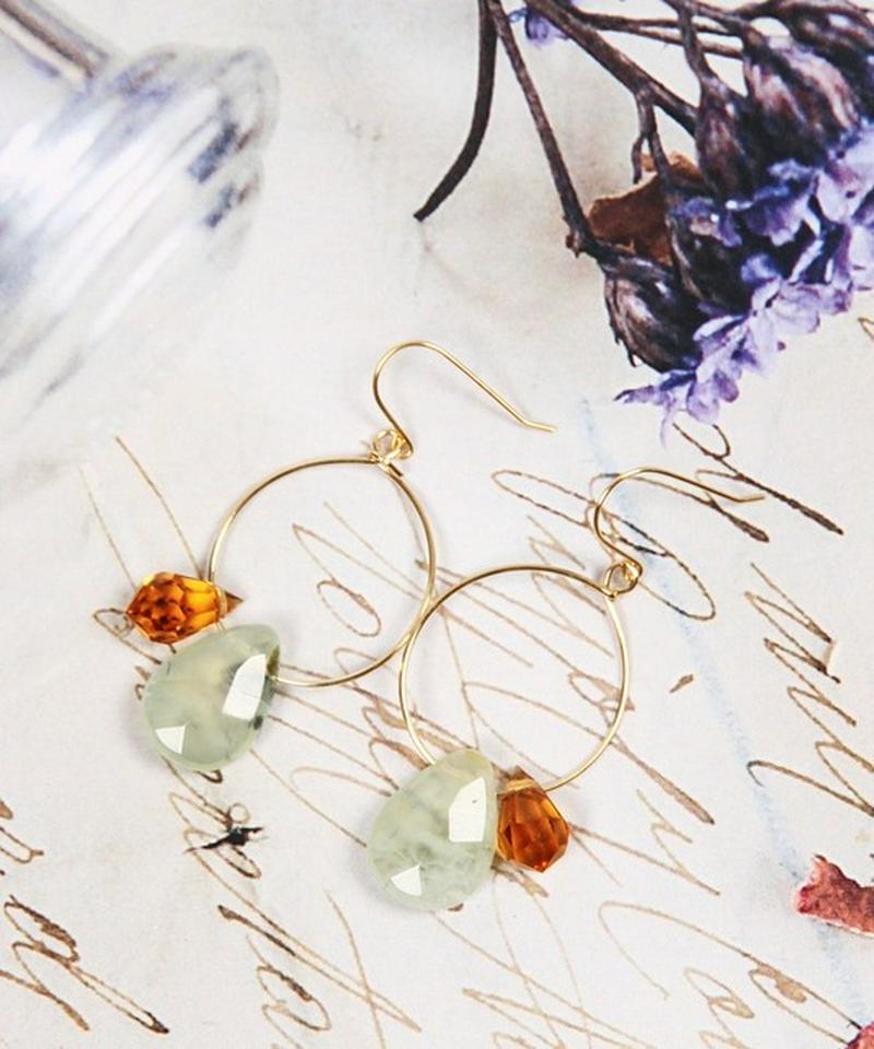 K14GF 小フープ×しずくプレナイト シンプルピアス