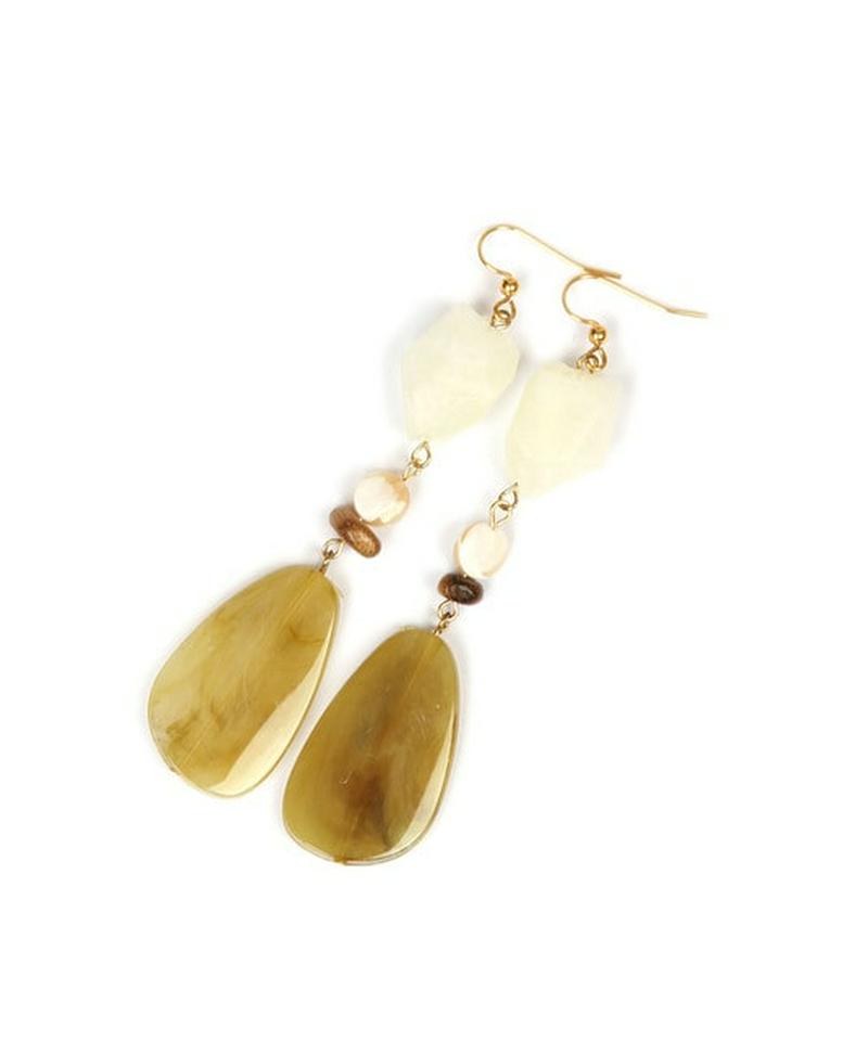 K14GF マーブルパーツ カーキ×ホワイトピアス