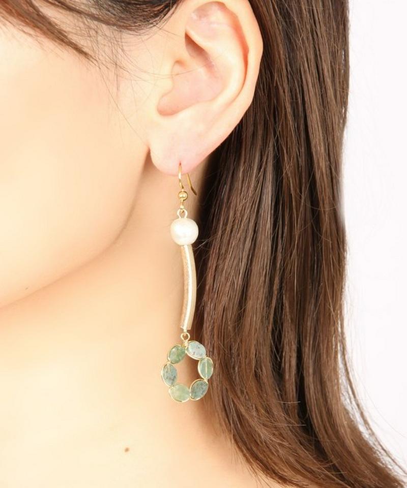 K14GF 筒ロングパーツ×インディアンアゲートピアス