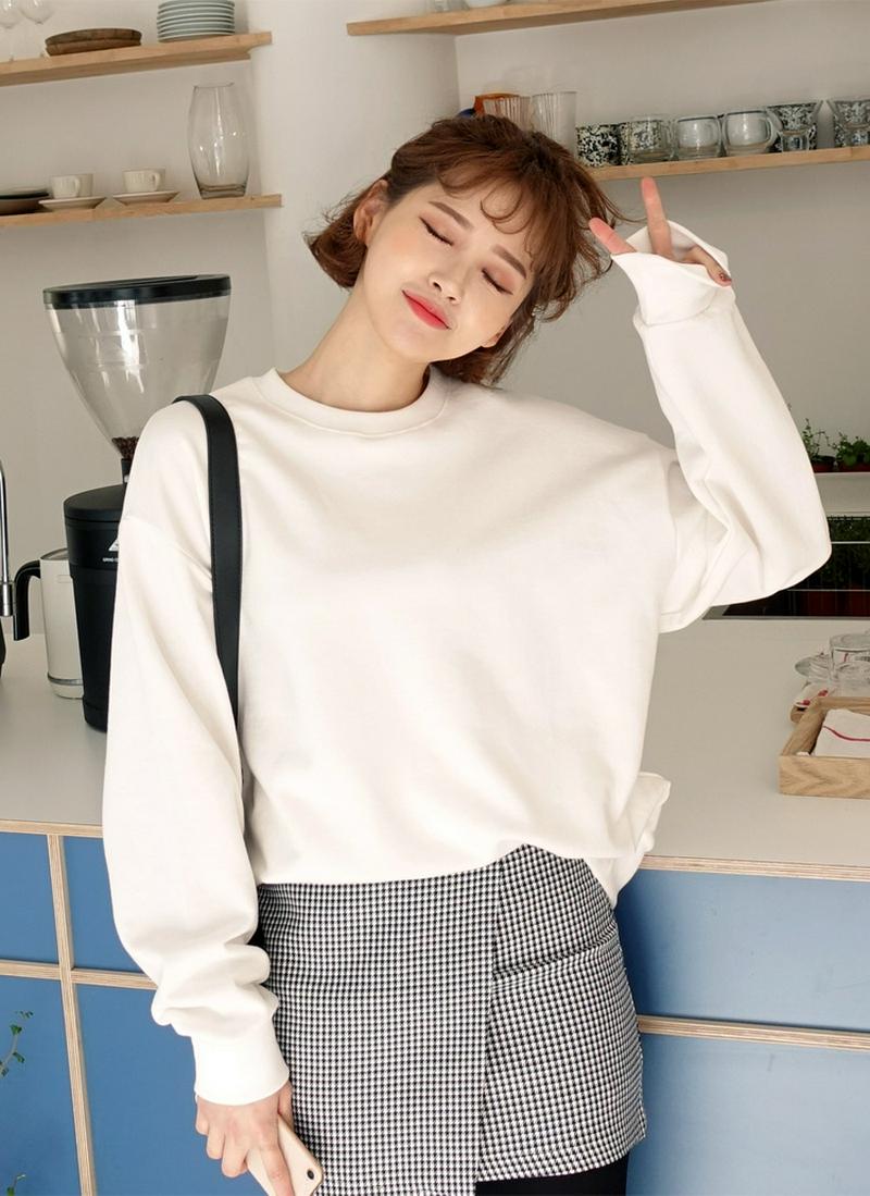 コットンルーズスウェット・全4色 52432 レディース【tops】【韓国 ファッション トップス スウェット スエット トレーナー 長袖 コットン 綿 ルーズ 無地 シンプル ベーシック カジュアル ラフ ピンク 秋冬】
