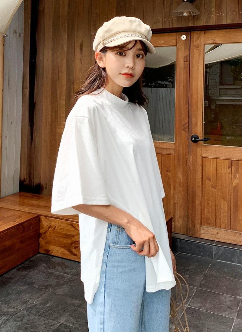 ハーフネックスリットTシャツ・全3色