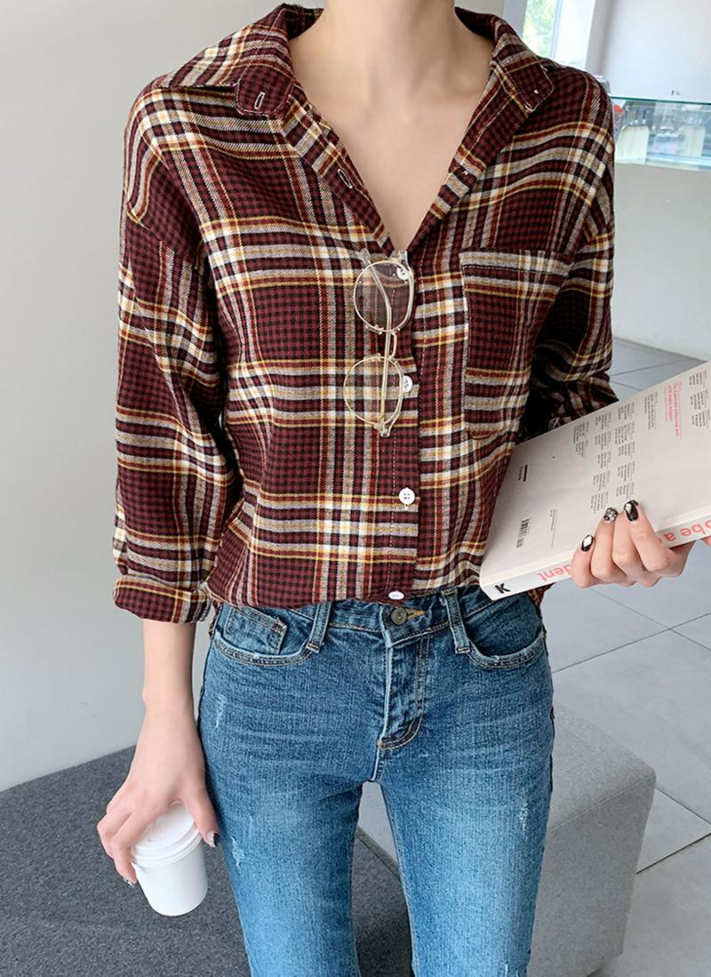 アンバランスチェック柄シャツ