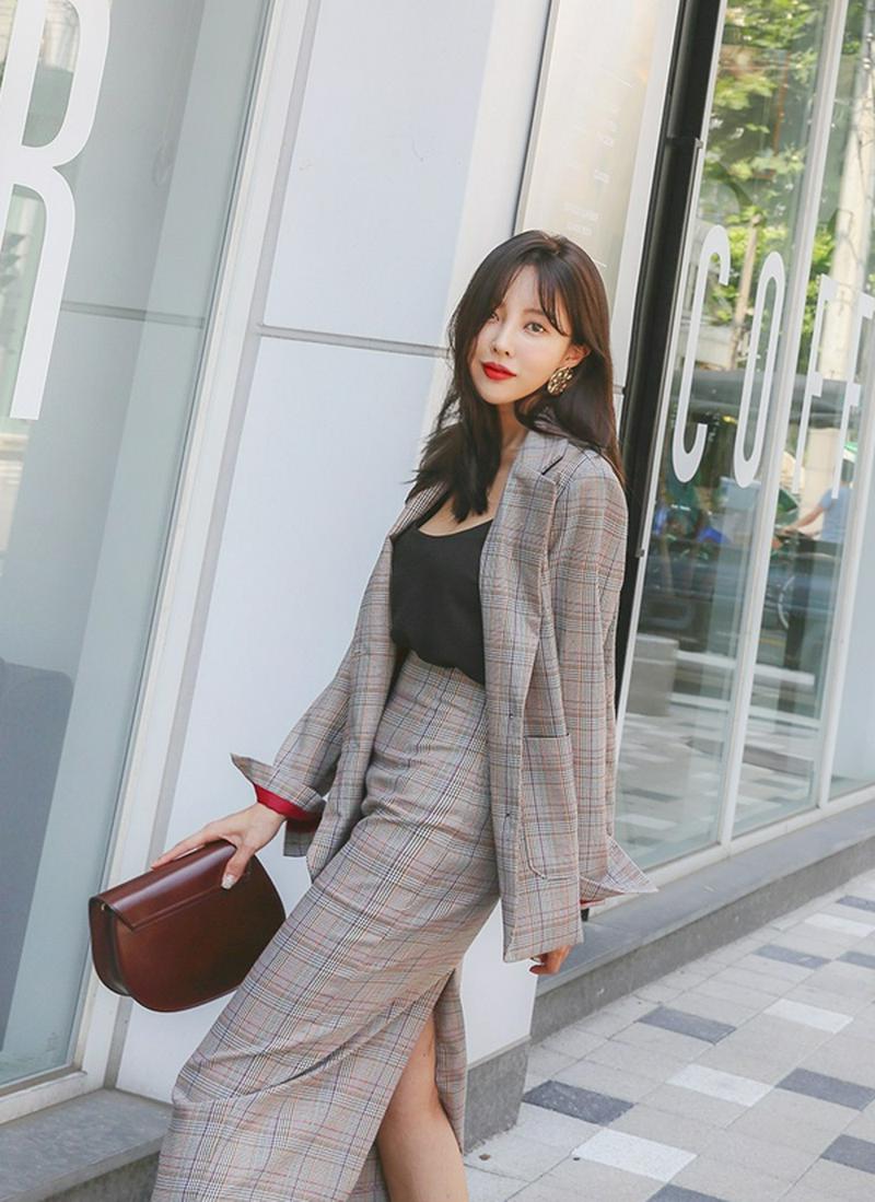 袖スリットチェックジャケット