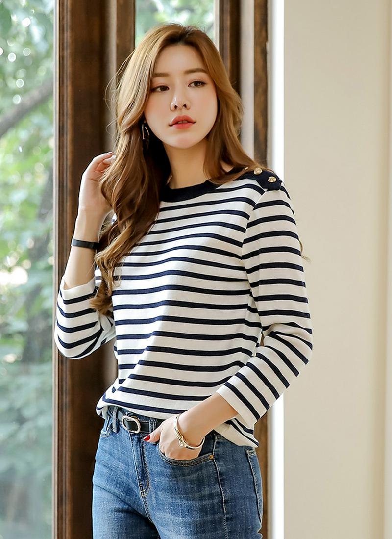 ショルダーボタンボーダーニット