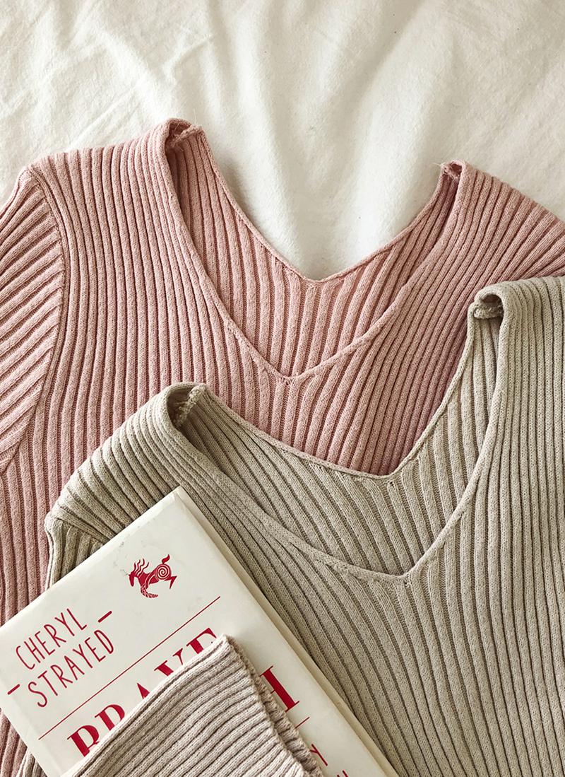 Vネックスリムリブニット・全4色