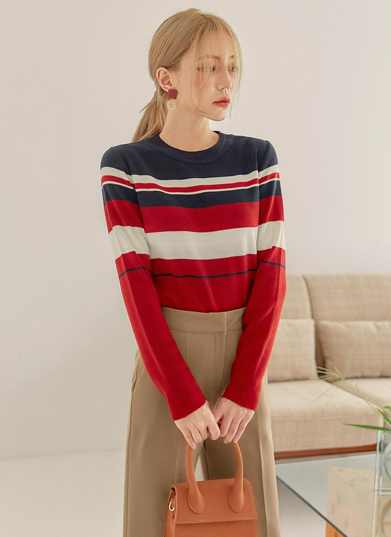 ボーダーアクリルニット