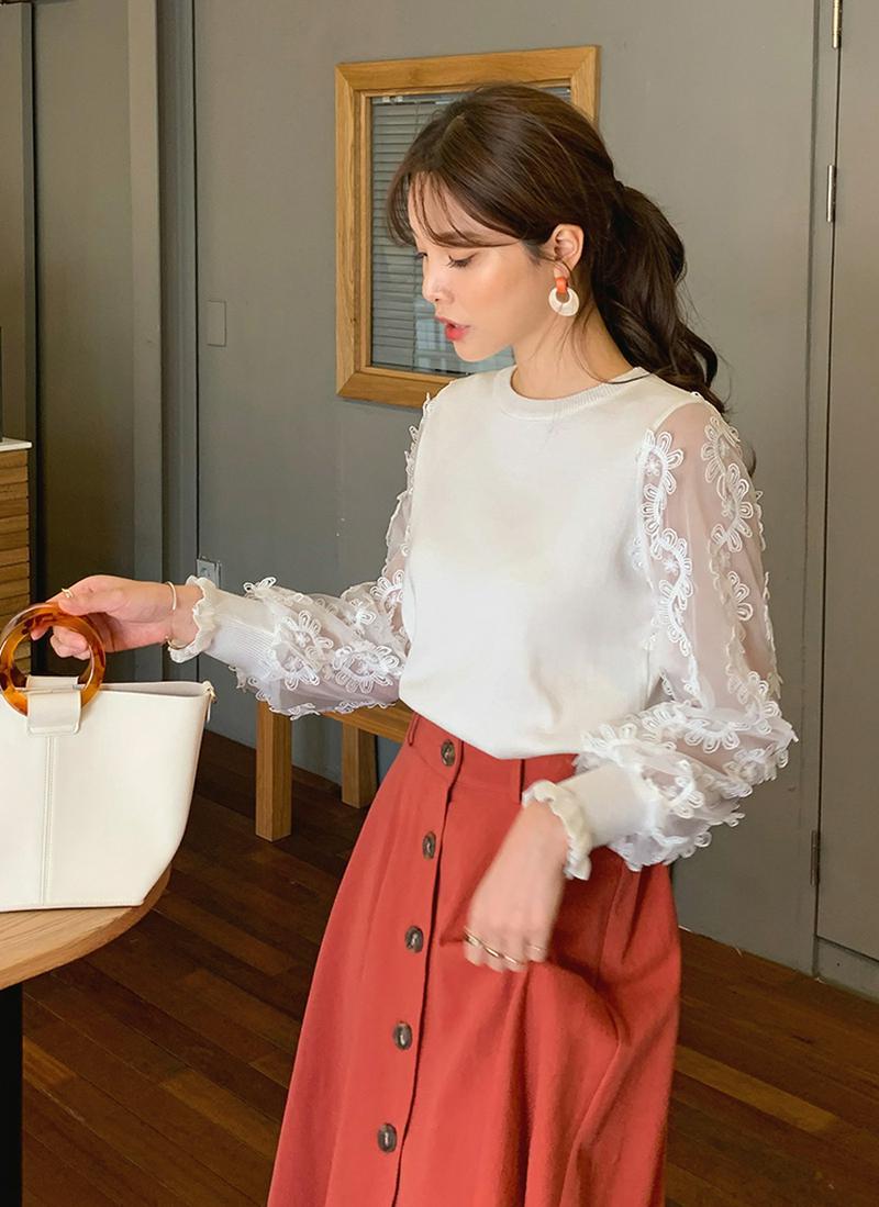 レースパフスリーブニット・全4色