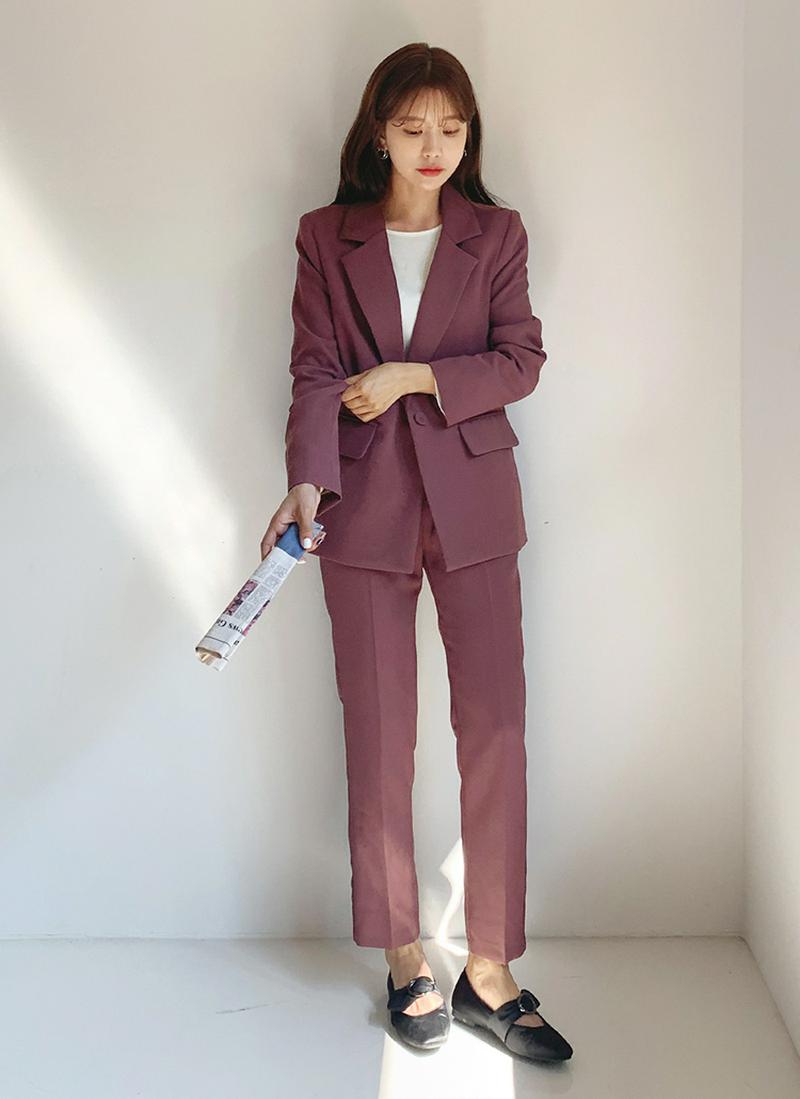 【送料無料】≪人気商品再入荷≫ワンボタンジャケット&スラックスSET・全4色・t55262 レディース【pt】 韓国ファッション アウター ジャケット パンツ ズボン ロングパンツ スラックス 無地 セットアップ 結婚式 学校行事 オフィスカジュアル 春 秋