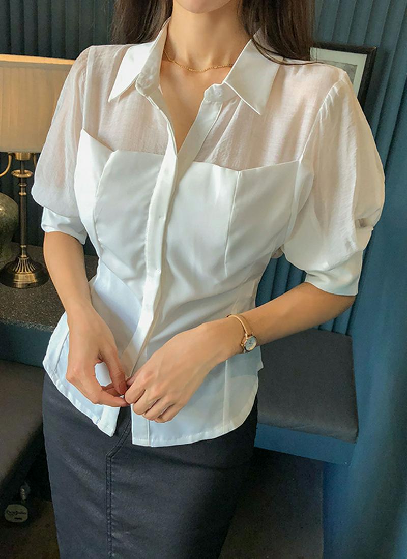 シースルー切替シャツ