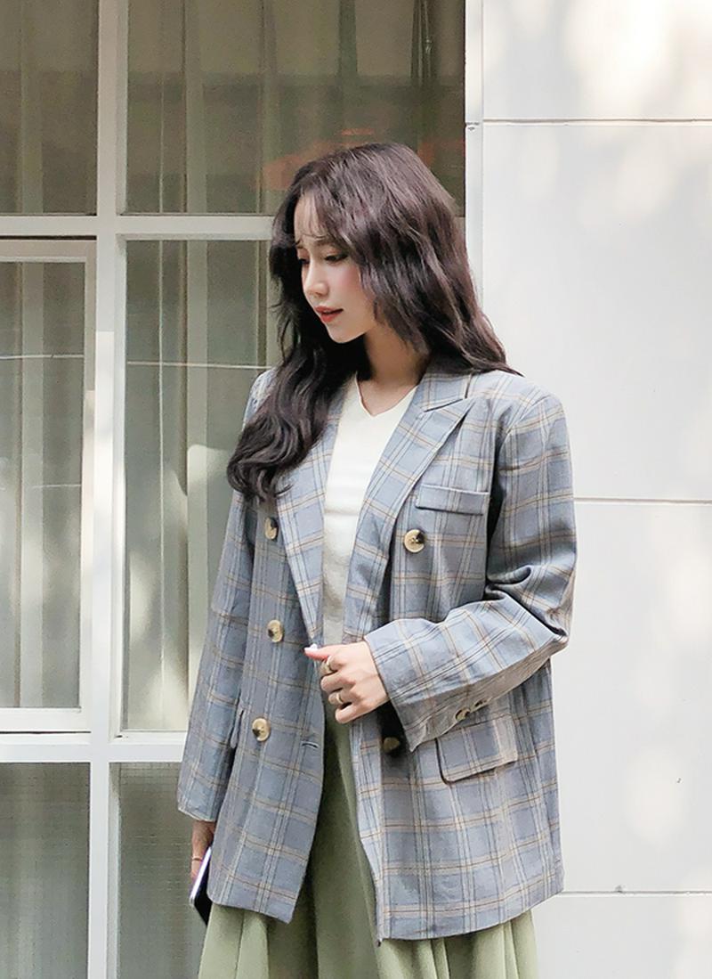 ダブルボタンチェックジャケット