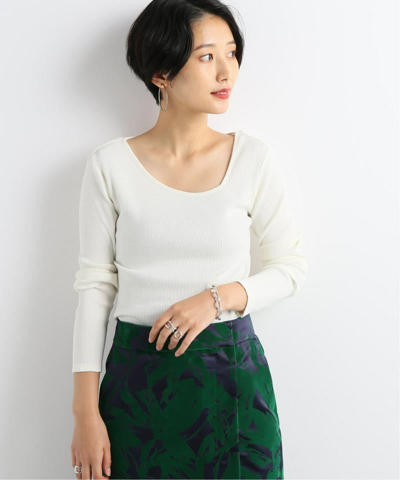 【NEU】アシメネックラインリブトップス