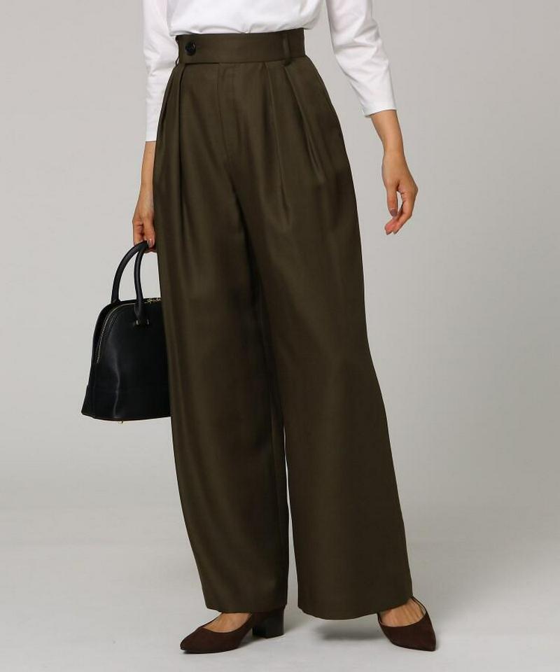 【洗える】ポリウールビエラタックワイドパンツ