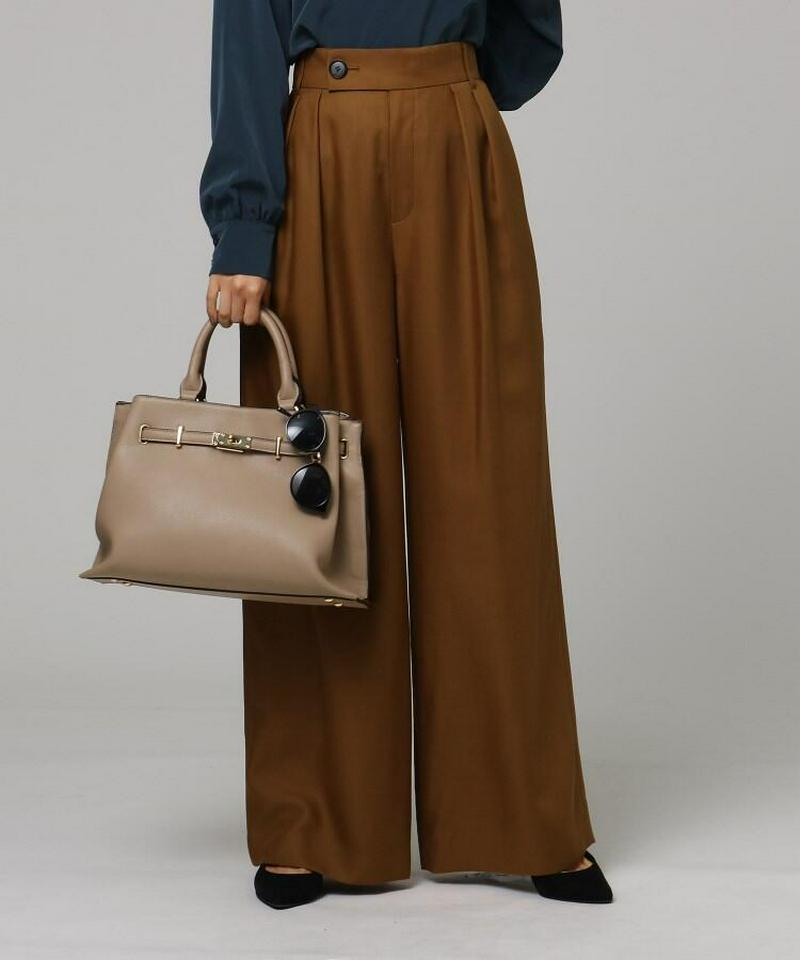 【洗える】ポリウールビエラタックワイドパンツ