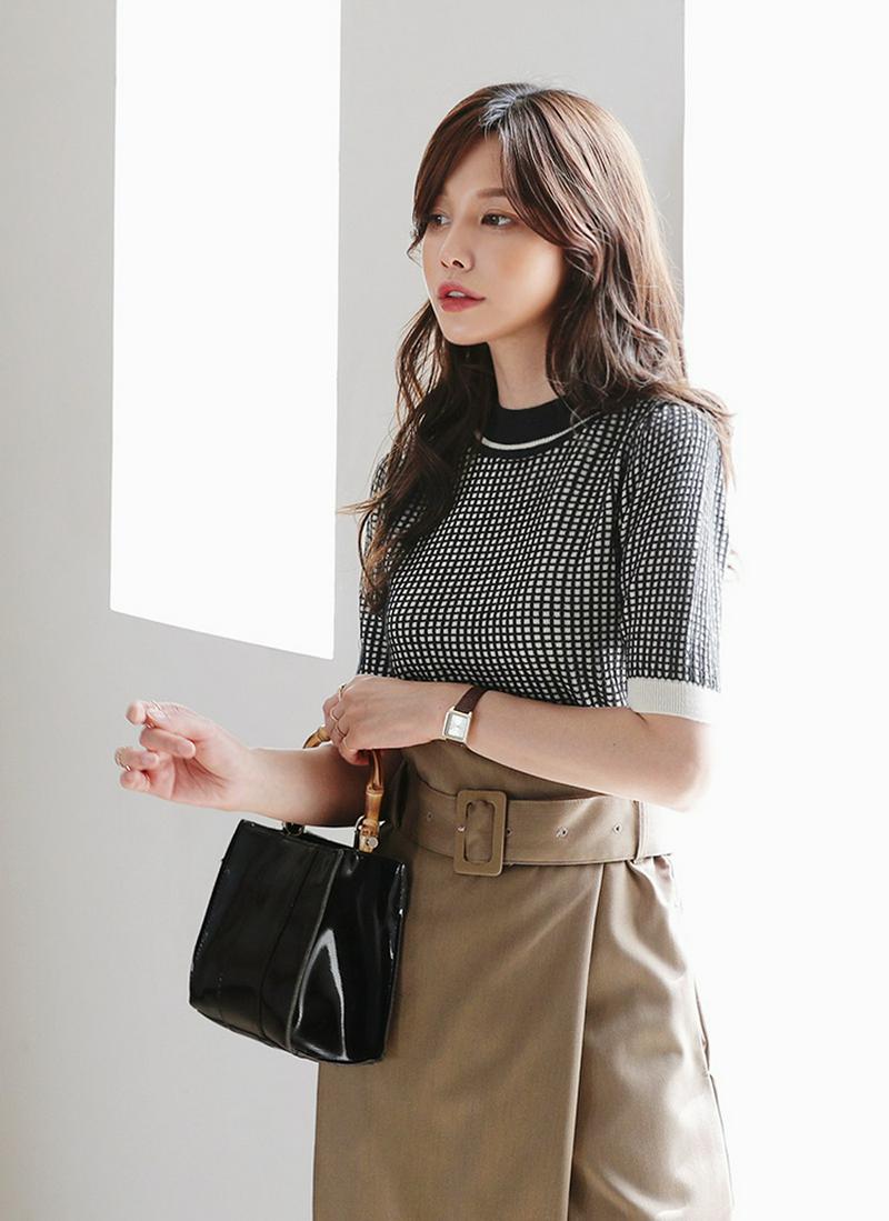 配色チェックニット・全2色