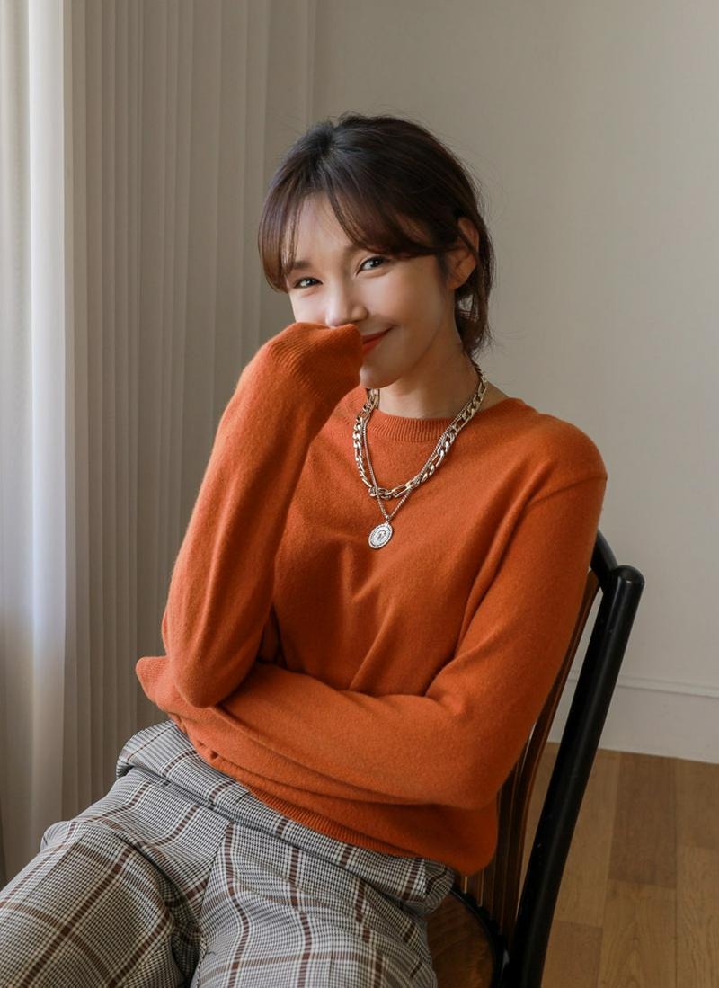 カシミヤ混ラウンドニット