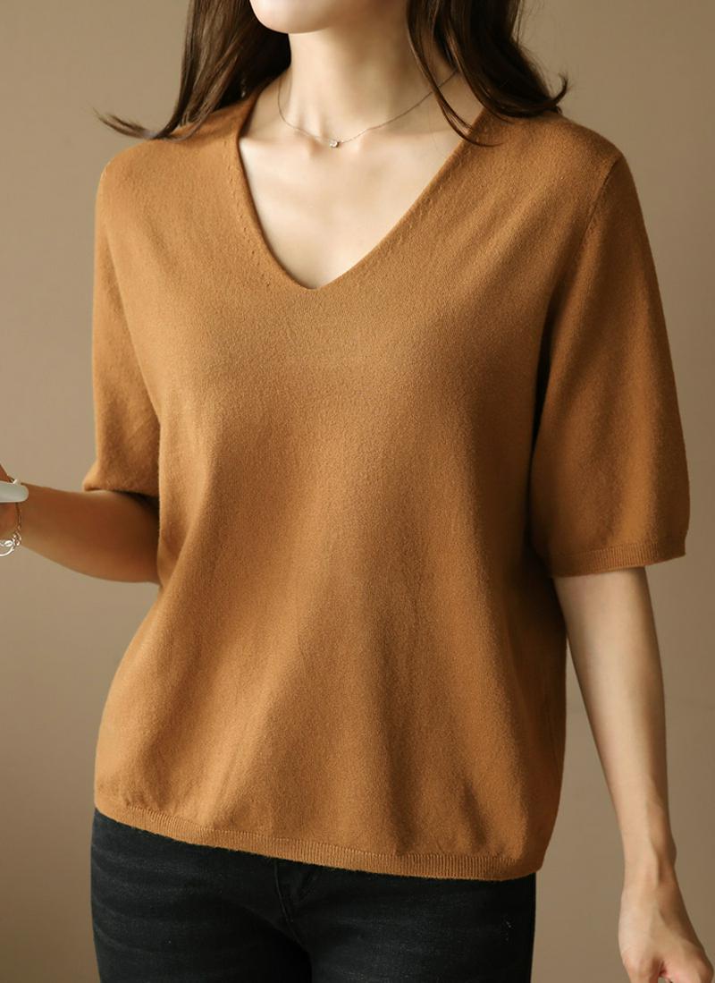 ハーフスリーブVネックニット