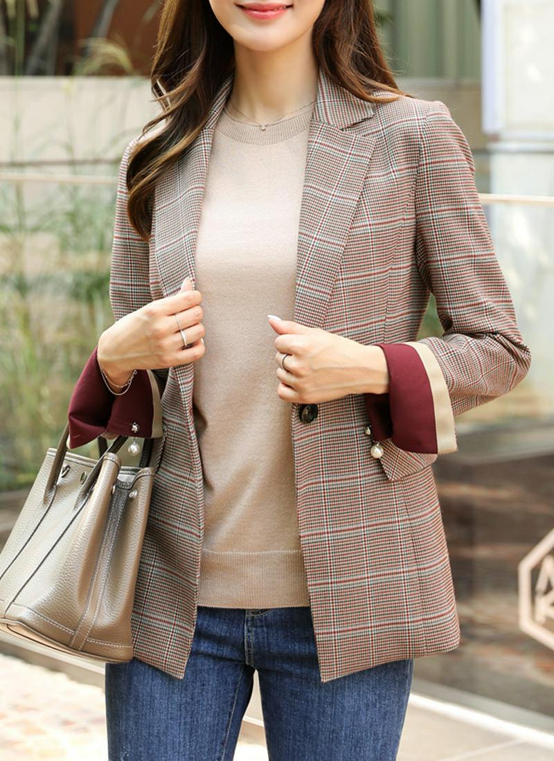 チェックワンボタンジャケット