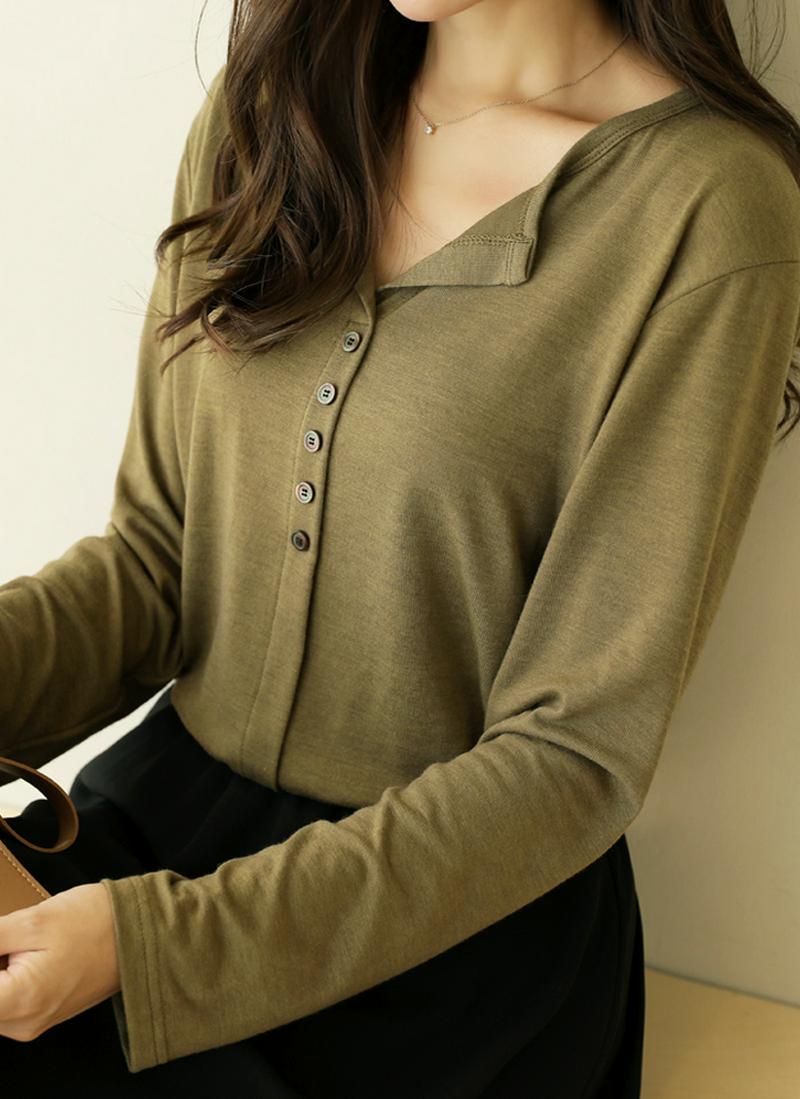 オープンネックボタンTシャツ