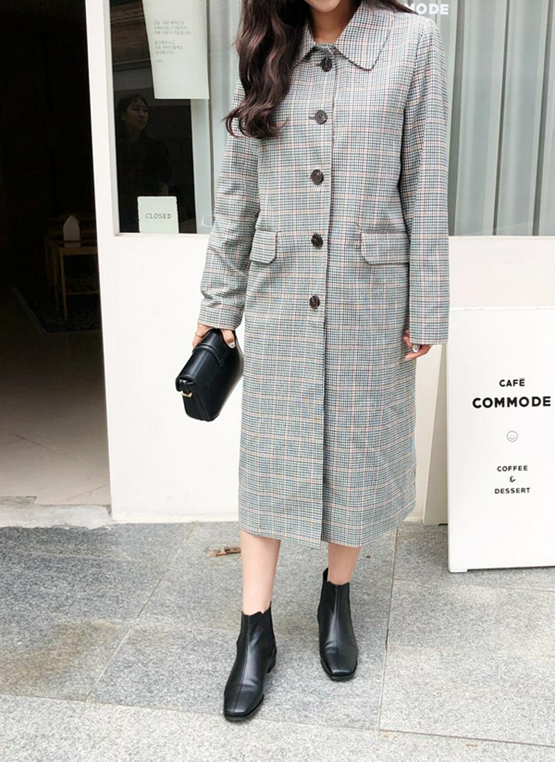 チェックシングルロングジャケット
