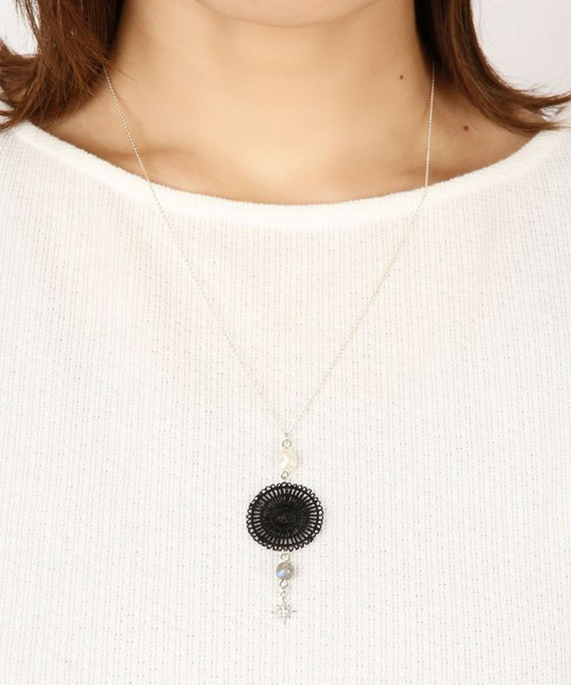 S925 レースブラック×ガラス八芳星ネックレス