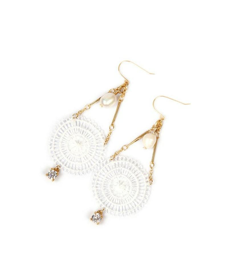 K14GF レースホワイト×淡水パールピアス