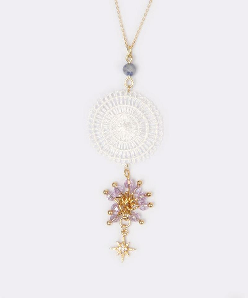 K14GF レースホワイト×ガラス八芳星ネックレス