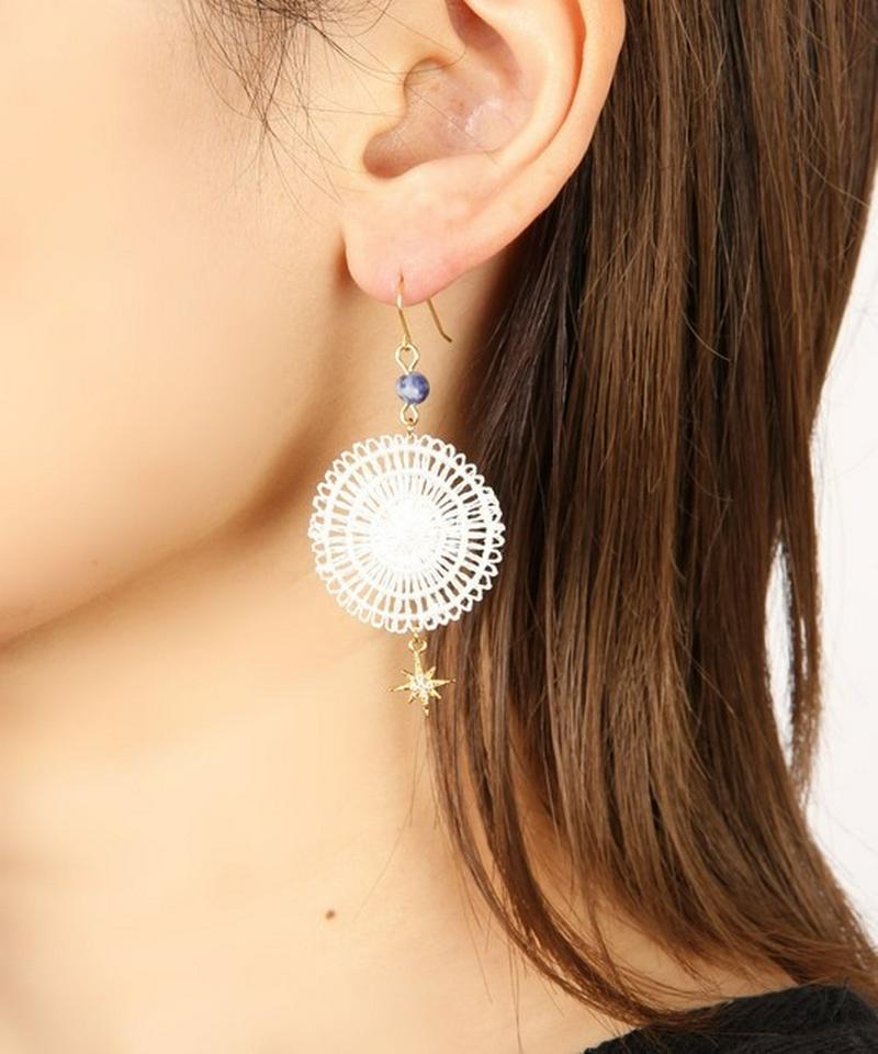 K14GF レースホワイト×ガラス八芳星ピアス