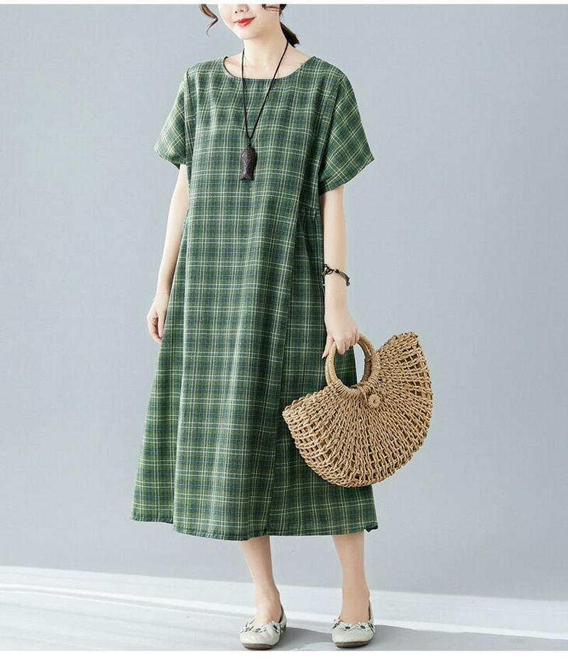 ワンピース レディース 膝丈 ミディアム丈 チェック おしゃれ 可愛い メール便 2019春夏新作 大きいサイズ フリー 【90