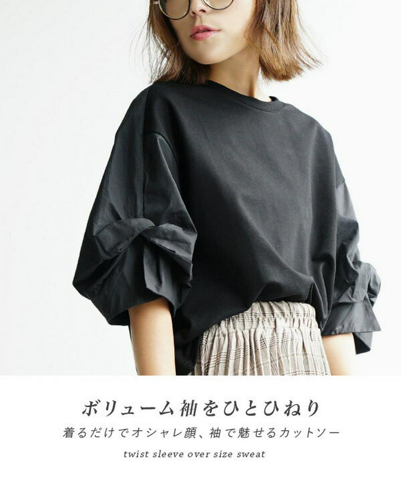 ブラウス / レディース トップス シャツ シャツブラウス プルオーバー カットソー スウェット ライトスウェット 丸首 五分袖