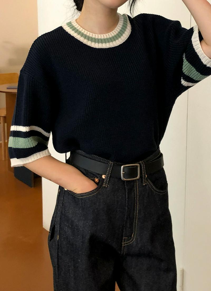 配色ハーフスリーブニット