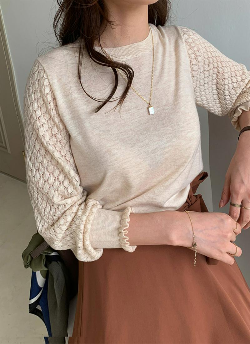 シアーレーススリーブニット・全3色