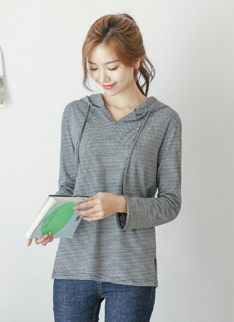スリットボーダーフードTシャツ