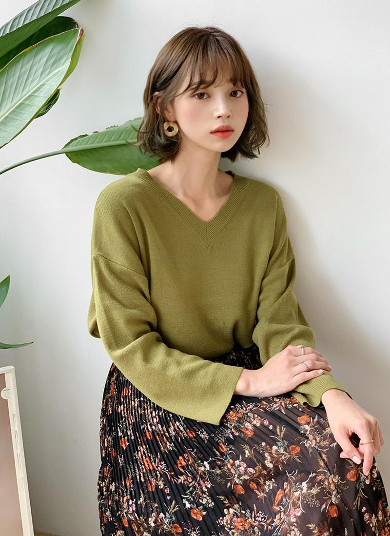 Vネックルーズニット・全3色