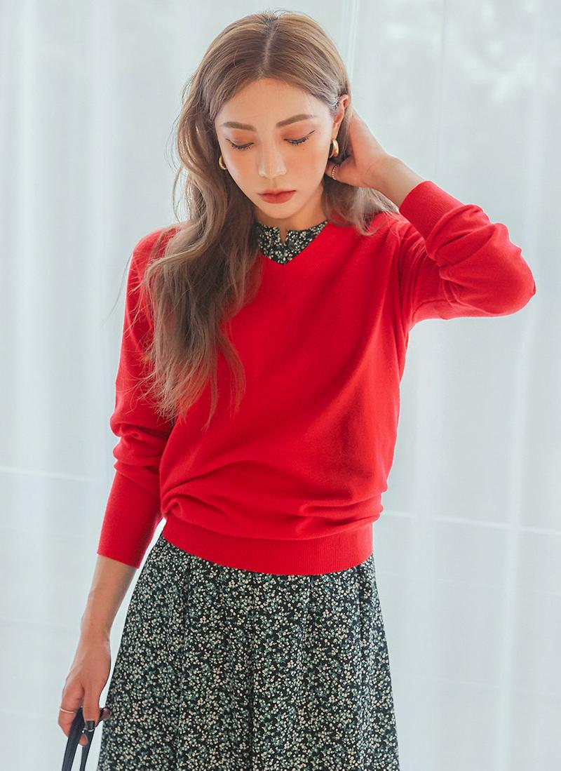 カシミヤ混Vネックニット