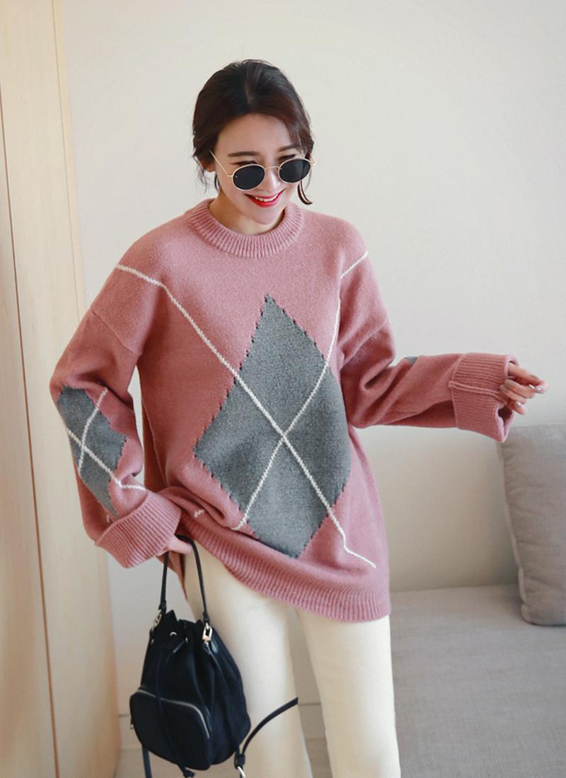 アーガイル柄ロングニット