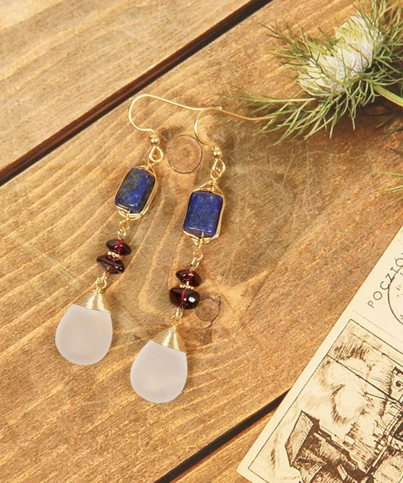 【9月誕生石】K14GF ラピスラズリ×クリスタルクォーツピアス