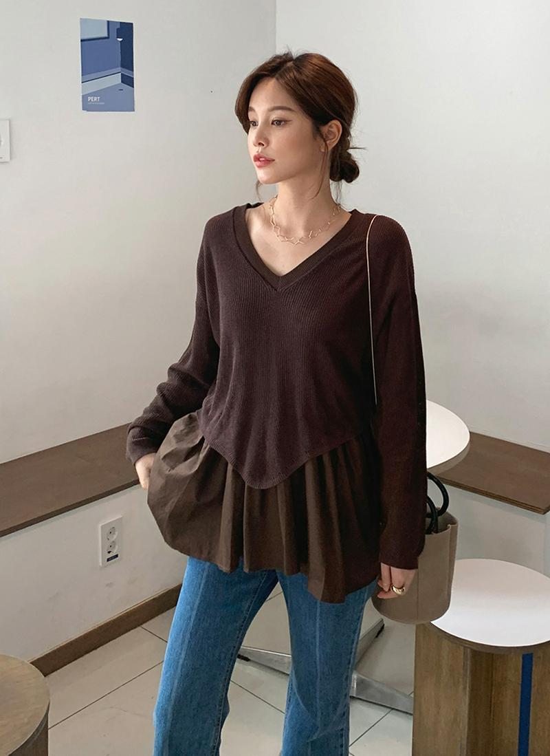 レイヤードVネックニット・全2色