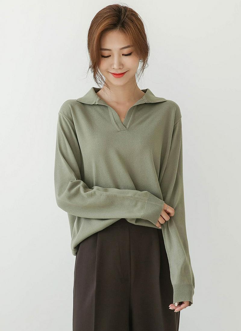 フロントオープンカラーニット