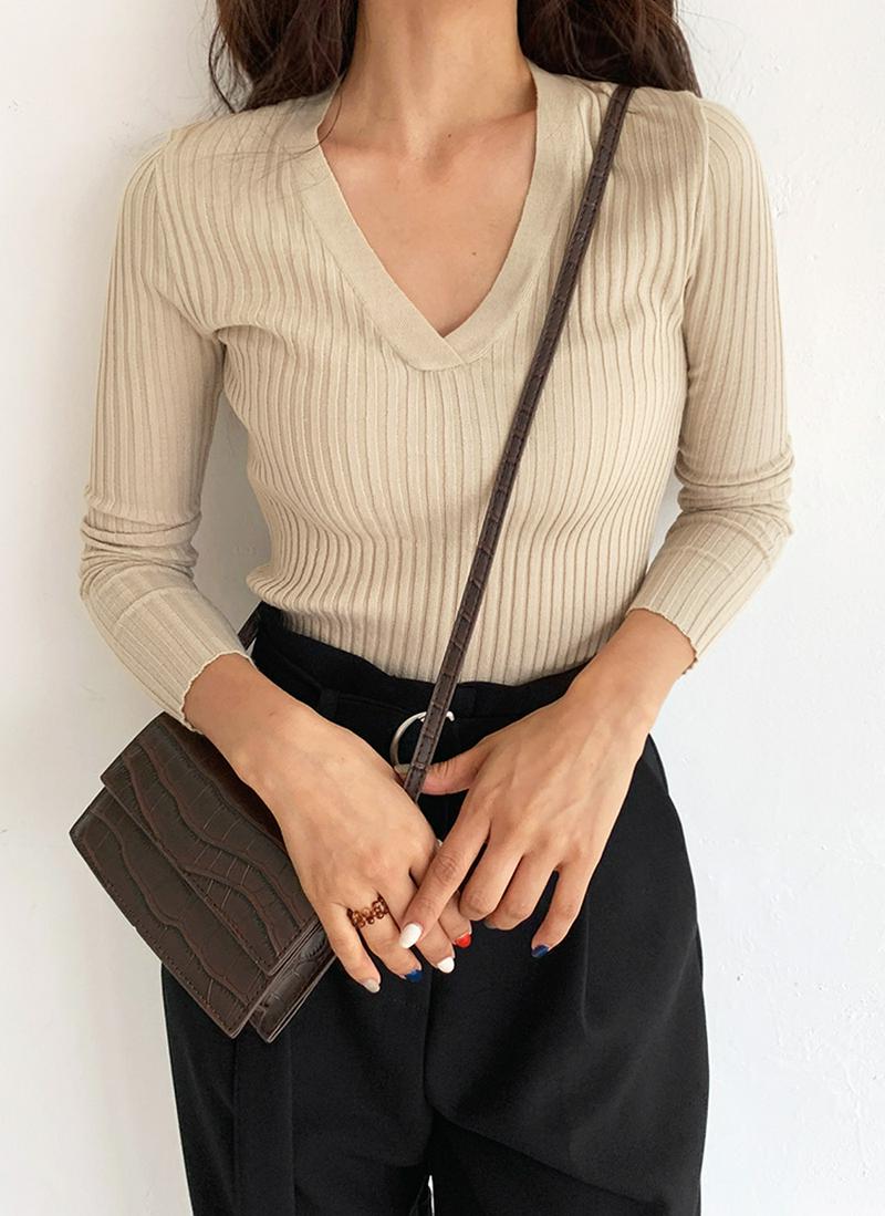スリムVネックリブニット・全4色