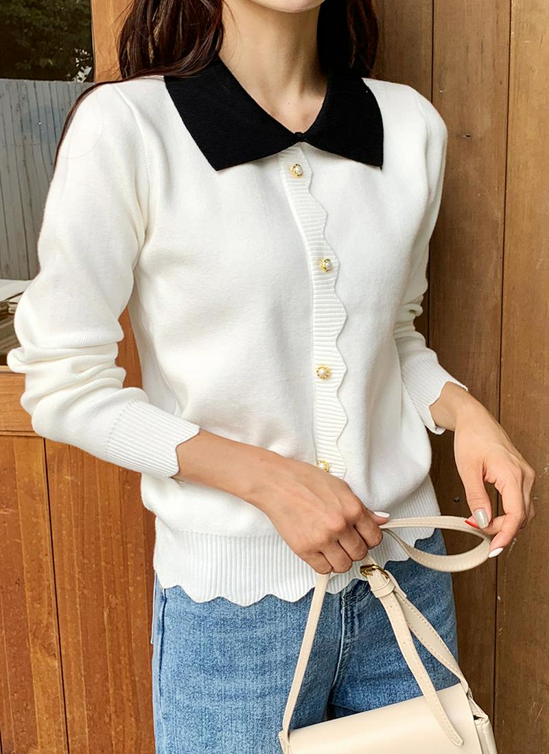 カラー配色パールボタンニット・全2色