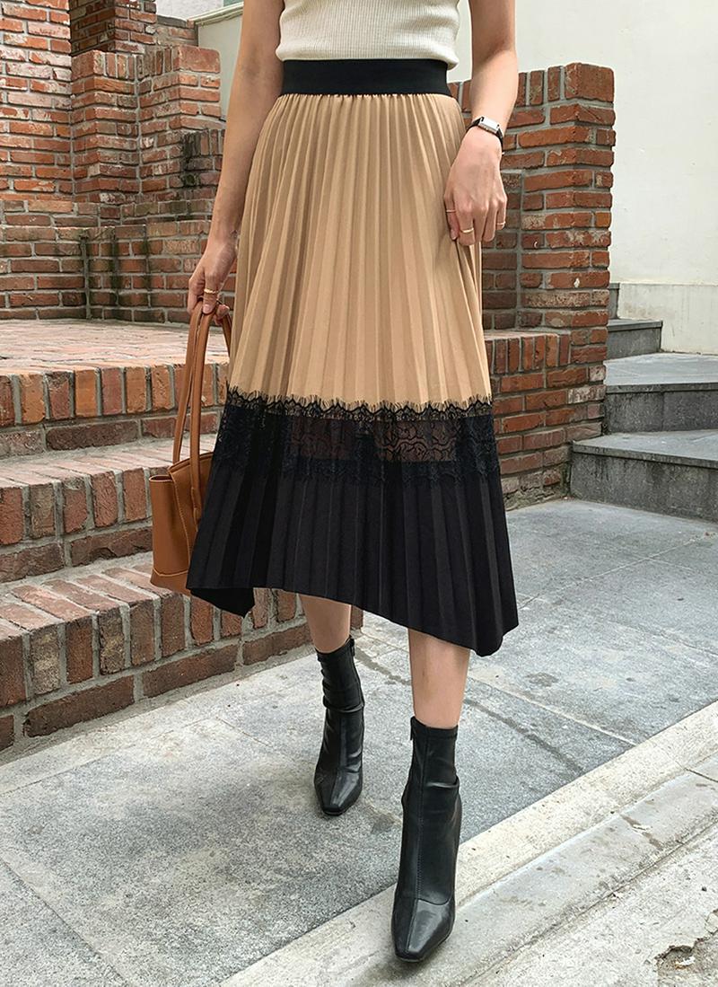 配色プリーツレーススカート・全3色