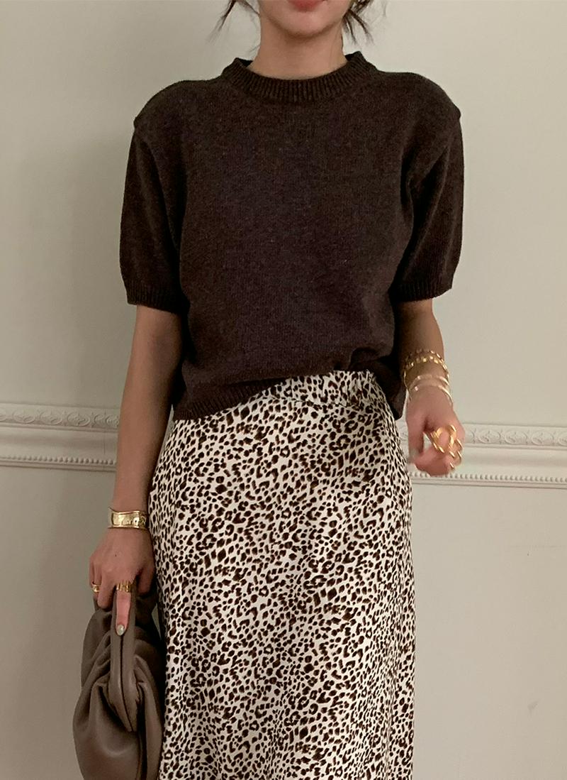 メランジブラウン半袖ニット