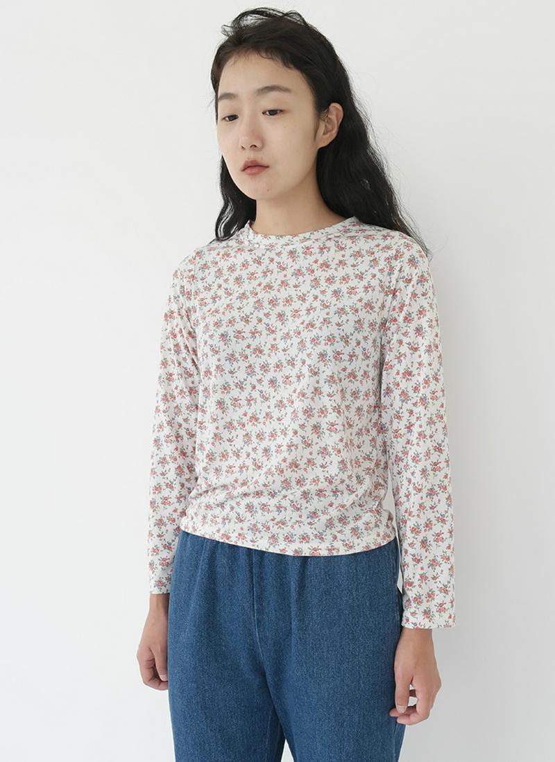 フラワーパターン長袖Tシャツ