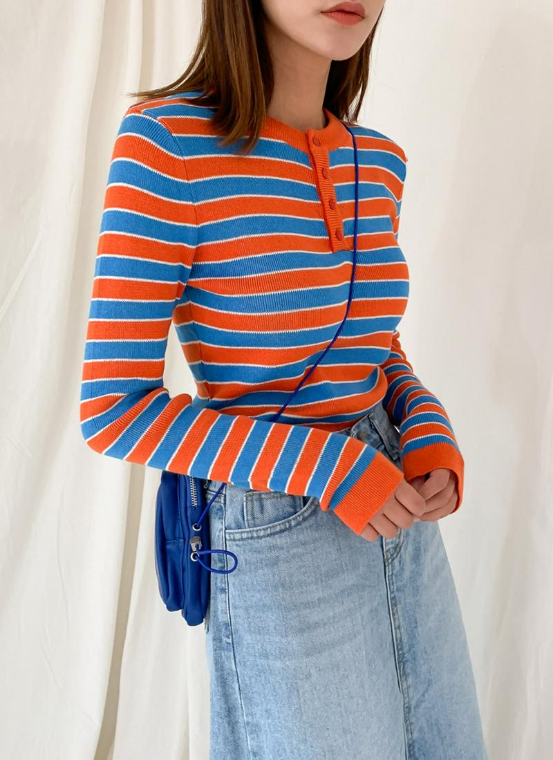 ボタンポイントボーダーニット