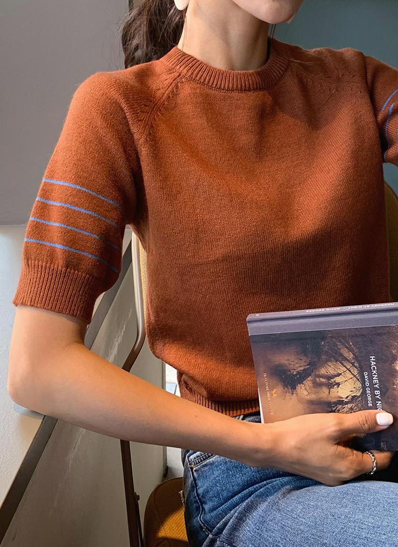 スリーブライン半袖ニット・全2色