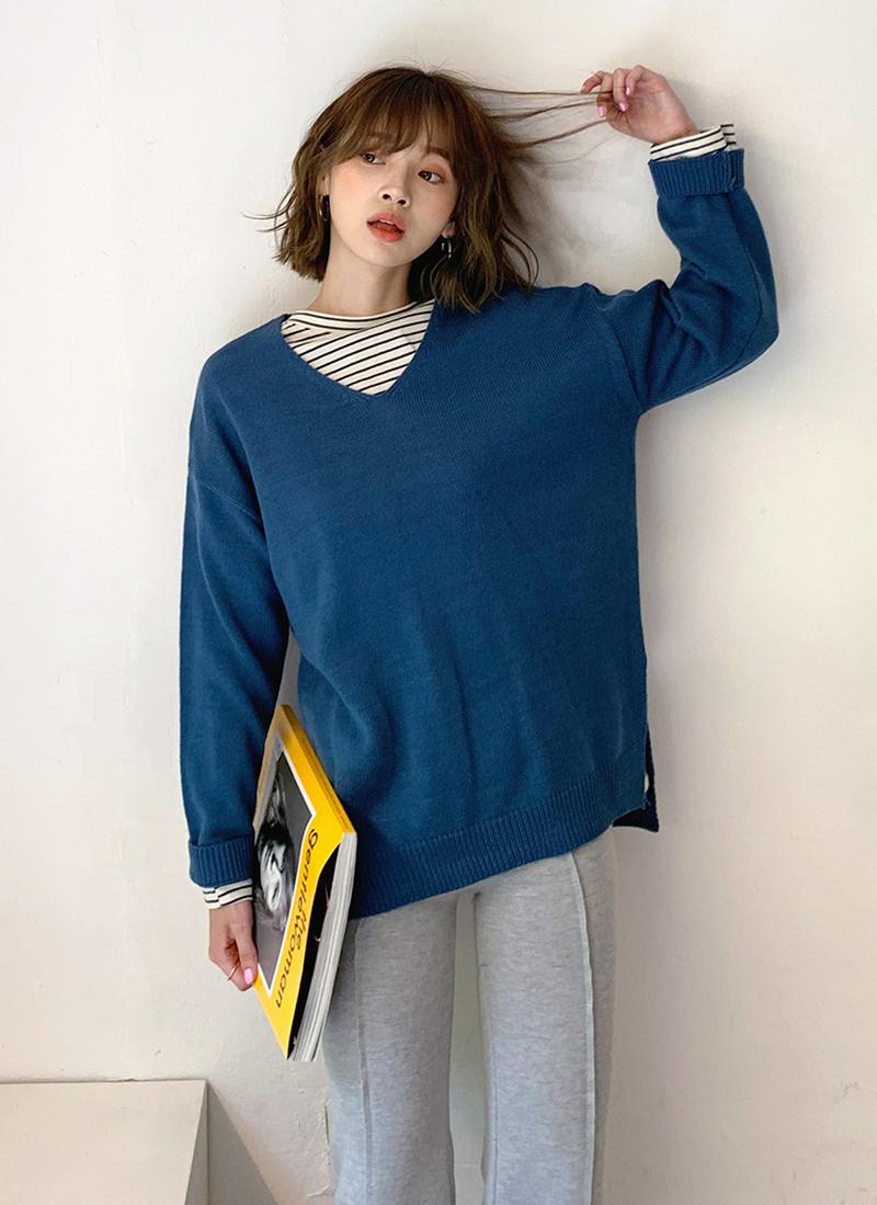 アンバランスVネックニット・全6色